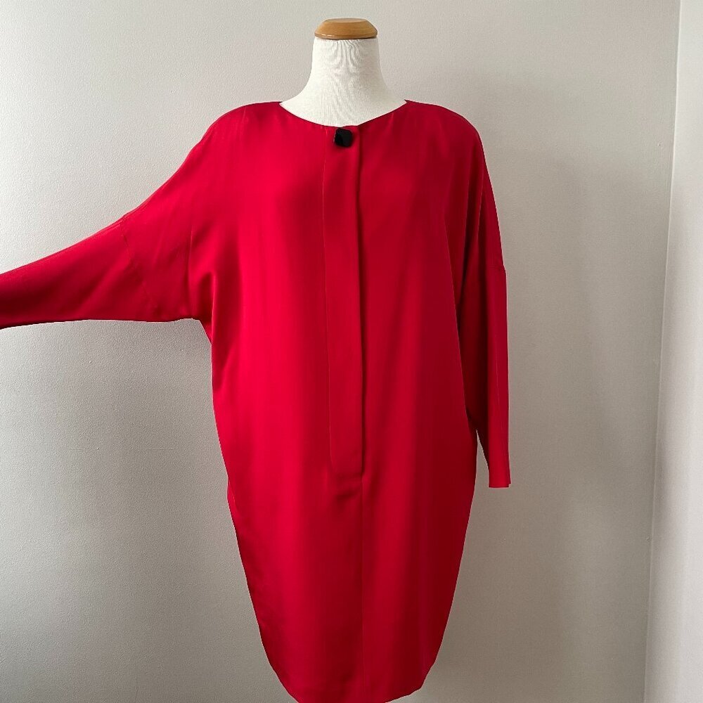 Vintage 1990s Ellen Tracy Red Silk Dress - Size 14
